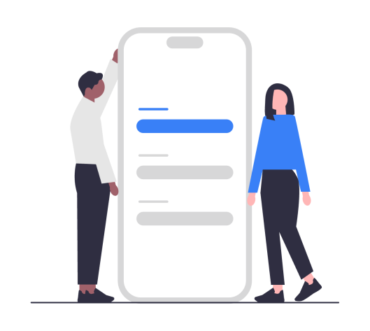 スマートフォンを操作する二人のイラスト